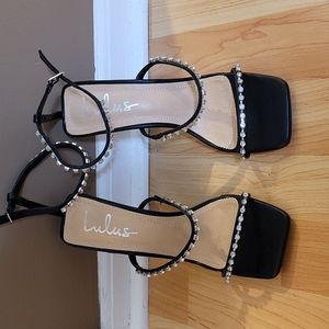 Lulu's rhinestone square toe heels